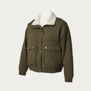 Garage L Olive Green‎ Utility Bomber Jacket Sherpa Collar Gorpcore Grunge Urban